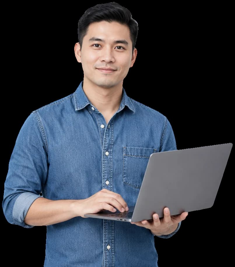 A team member working on a laptop